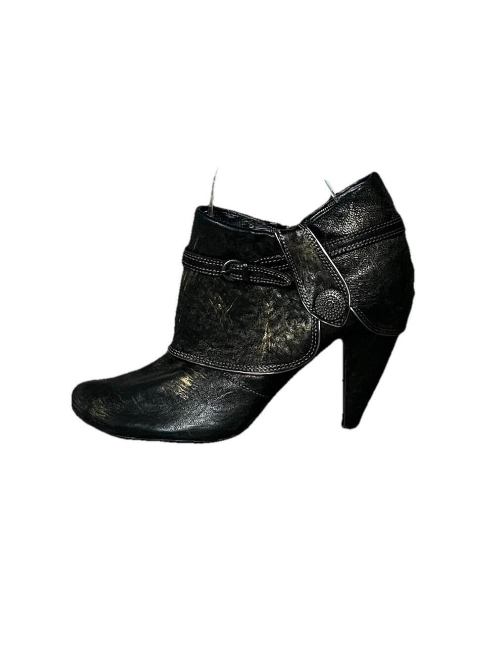 Seychelles Metallic Leather Ankle Booties Women’s 7 Black Distressed Heel Boot